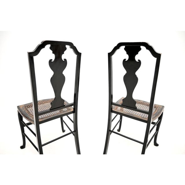 1900 - 1909 Antique Lacquered Chinoiserie Side Chairs, 1900, Set of 2 For Sale - Image 5 of 12