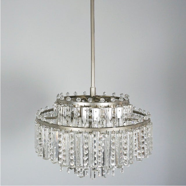 Vintage Chandelier with Floodlight Prisms and Rhinestone Beads Nickel, 1960s For Sale - Image 6 of 13