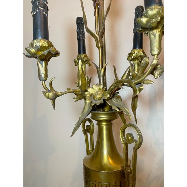 Early 20th Century Gigantic Pair of Gilt Bronze Neoclassical Candelabra Vase Flower Urn Table Lamps For Sale - Image 16 of 16