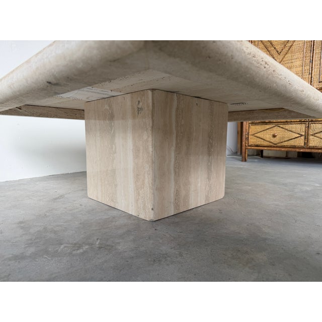 1980s 1980s Italian Postmodern Bullnose Beige Travertine Square Coffee Table by Stone International For Sale - Image 5 of 18
