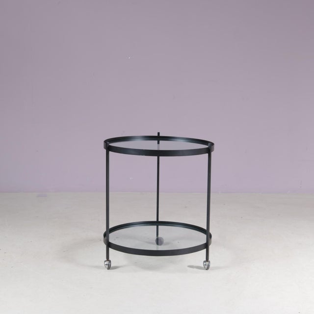 Round Trolley Black Metal with Two Glass Tops by Janni Van Pelt NL, 1960s For Sale - Image 5 of 8