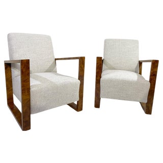 Art Deco Armchairs in Fabric and Walnut For Sale