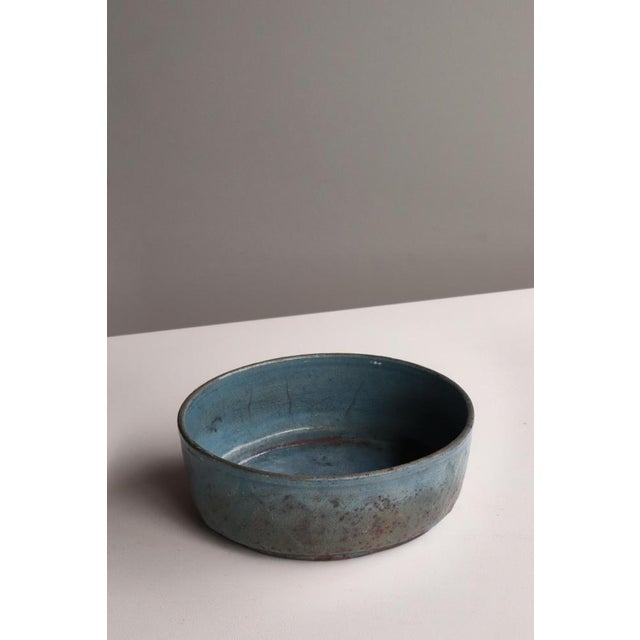 Blue Scandinavian Modern Raku-Fired Stoneware Bowl attributed to Inger Rokkjær, 1990s For Sale - Image 8 of 14