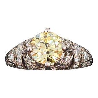 1.28 Ct Gia Certified Natural Fancy Yellow Diamond Ring Size 6.5 For Sale