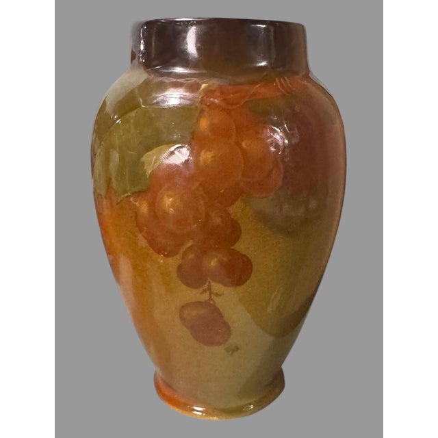 Brown Vintage Weller Louwelsa Hand Painted Grape & Vine Decorated 8" Art Pottery Vase For Sale - Image 8 of 11