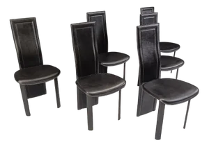 High Back Leather Dining Chairs, 1980s, Set of 6