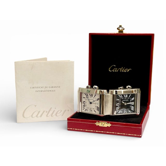 Black Tank Française Folding Dual-Time Desk Clock from Cartier, 2000 For Sale - Image 8 of 12
