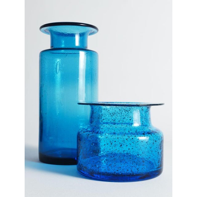 Cobalt Blue Bubble Glass Vases by Erik Höglund for Boda, 1960, Set of 2 For Sale - Image 12 of 18