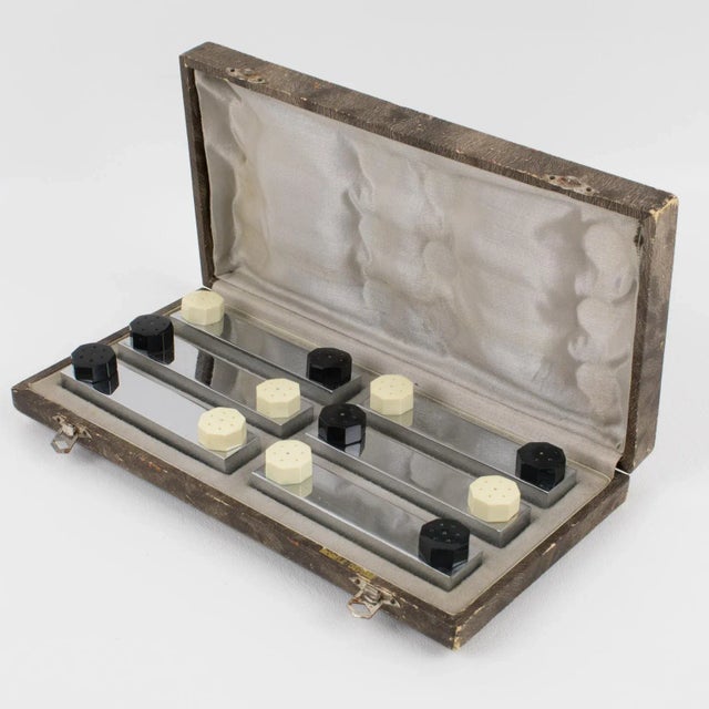 French Art Deco Chrome and Galalith Knife Rests Set in Box, 1930s For Sale - Image 4 of 12