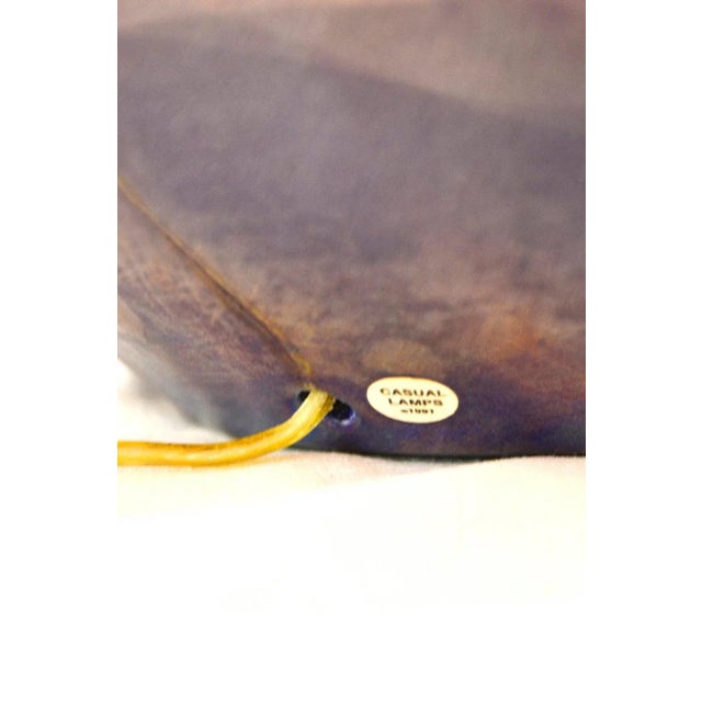 Wood Pair Round Blue and Gold Iridescent Table Lamps | by Casual Lamps 1980 For Sale - Image 7 of 11