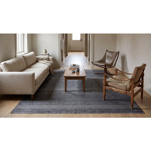 8x10 Gray Hand-Knotted Wool Viscose Striated Texture Solid Open Field Carpet Rug For Sale - Image 13 of 13