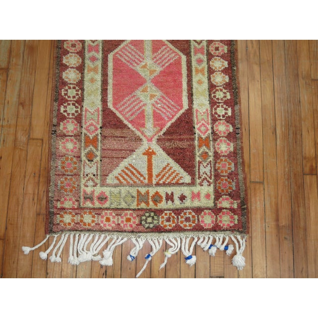 1940s Geometric Wool Turkish 12 Foot Runner For Sale - Image 4 of 6