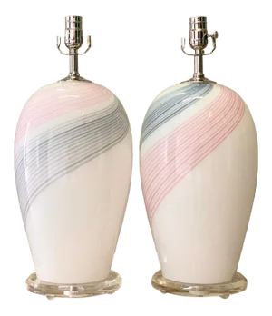 Vintage Regency Swirl Murano Glass Lamps