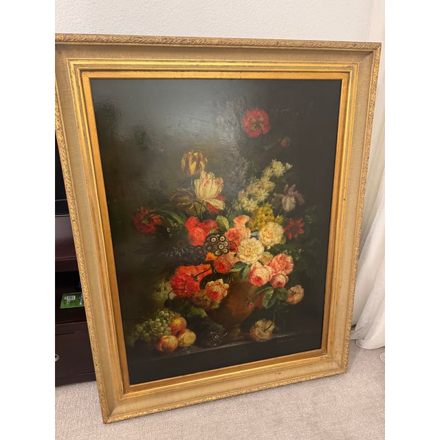 Mid 20th Century Mid 20th Century Large Floral Still Life Oil Painting by G. Weberwick – Gilt Frame For Sale - Image 5 of 6