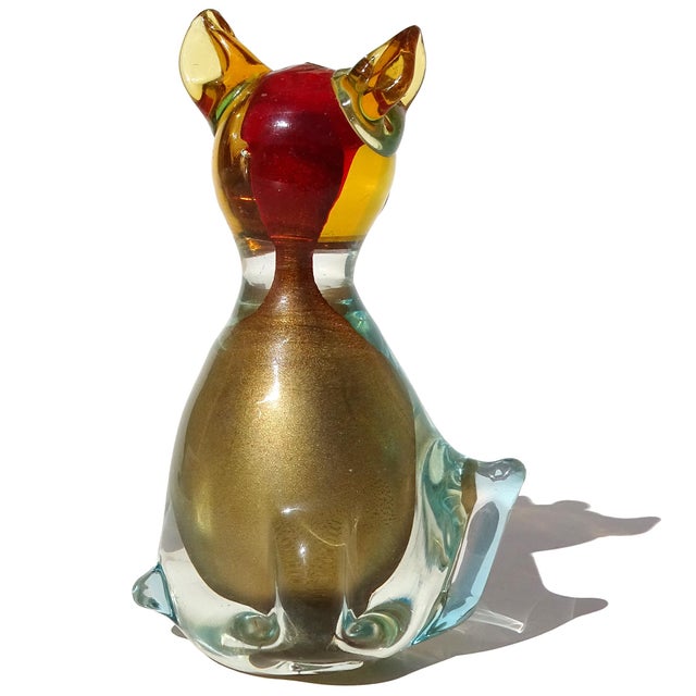 Glass Murano Italian Art Glass Vintage Sommerso Red Dog Copper Aventurine Flecks Paperweight Figurine Sculpture For Sale - Image 7 of 8