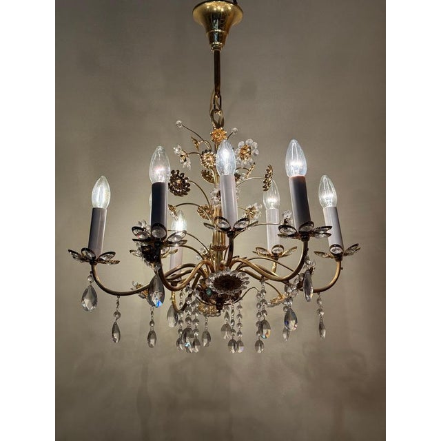 1970s Large Gilt Brass Flower-Shape Chandelier from Palwa, Germany, 1970s For Sale - Image 5 of 18