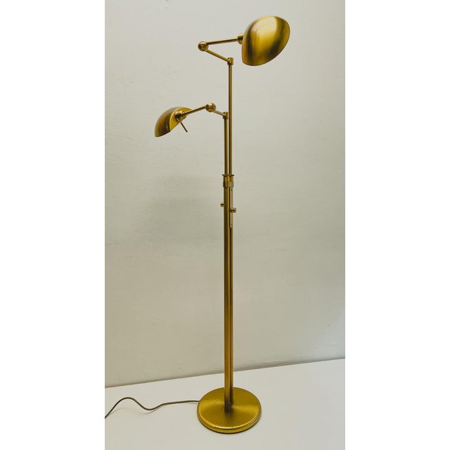 Vintage Holtkotter "Twin" Halogen Floor Lamp with "Antique Brass"" finish on solid brass construction. (Includes two...