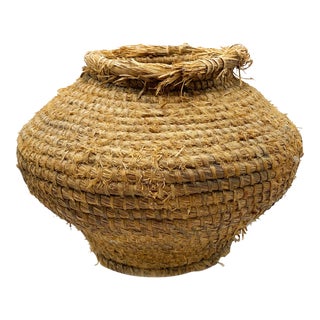 Herbert Fink's Antique Papago Native American Large Hand Woven Basket For Sale