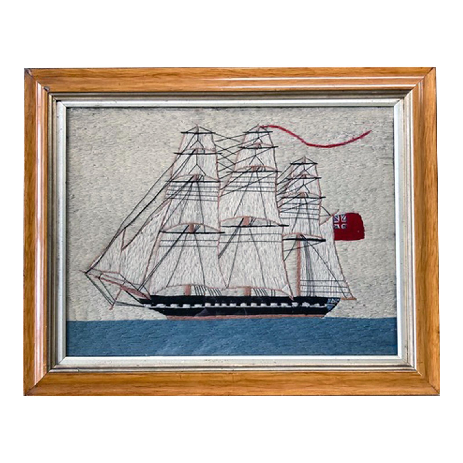 British Sailor's Woolwork of Merchant Ship Under Full Sail | Chairish