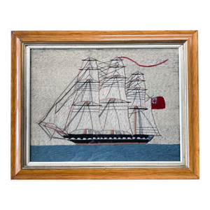 British Sailor's Woolwork of Merchant Ship Under Full Sail