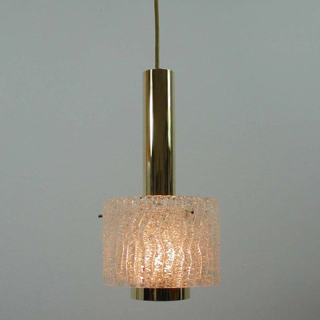 Mid-Century Ice Glass & Brass Pendant by JT Kalmar For Sale - Image 9 of 11