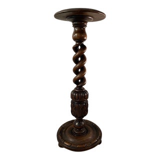 Early 1900s Hand Carved 35" Open Barley Twist Pedestal Display or Plant Stand For Sale