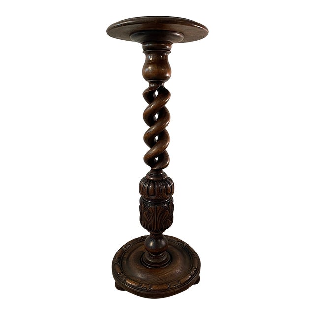 Early 1900s Hand Carved 35" Open Barley Twist Pedestal Display or Plant Stand For Sale