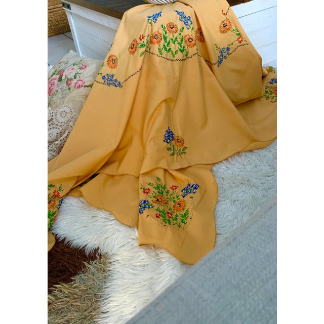 Mustard Vintage Handcrafted Hungarian Embroidered Mustard Autumnal Tablecloth 49” X 68” For Sale - Image 8 of 12