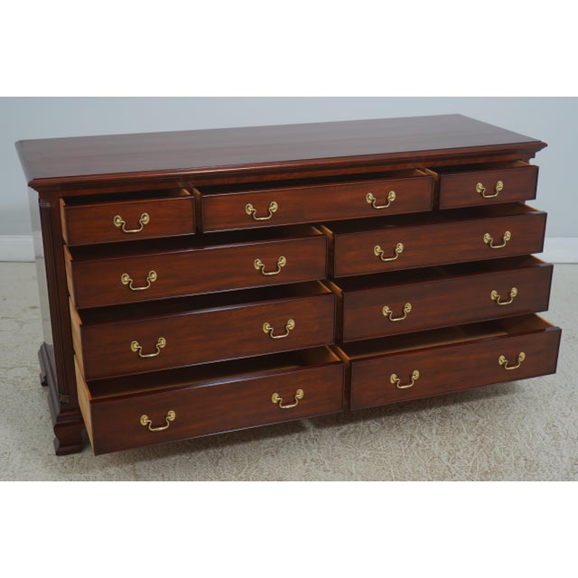 Traditional Henkel Harris Model 166 Cherry 9 Drawer Double Dresser For Sale - Image 3 of 18