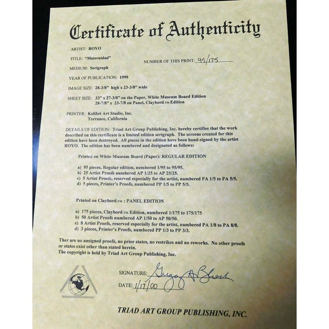 1990s Royo "Maternidad" Mother& Baby Framed Art Serigraph S Board Hand Signed For Sale In Denver - Image 6 of 6