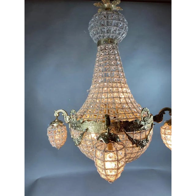 Late 20thC French Louis XVI Gold Swan Beaded Chandelier For Sale - Image 9 of 13