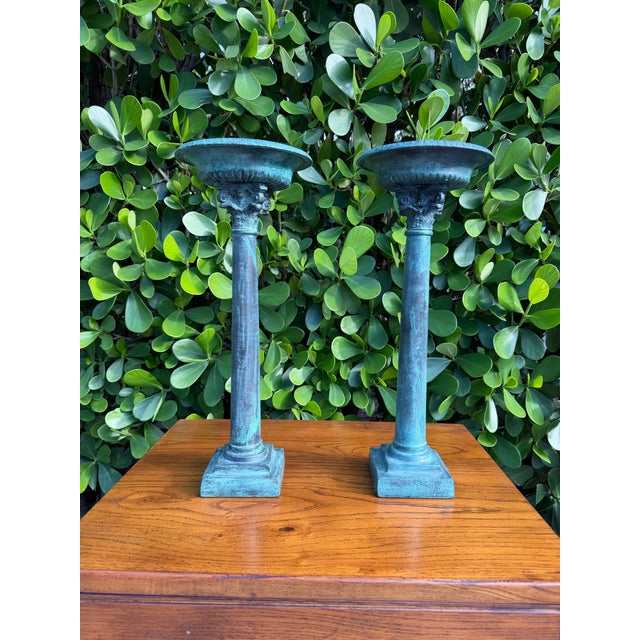 Vintage Maitland-Smith Verdigris Corinthian Column Candleholders, a Pair For Sale In Naples, FL - Image 6 of 12