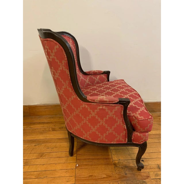 Late 20th Century Late 20th Century Louis XV Style Red and Gold Upholstered Winged Armchair For Sale - Image 5 of 7