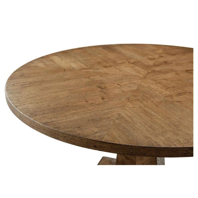 2020s Rustic Oak Parquetry Round Dining Table For Sale - Image 5 of 7