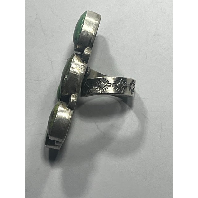 Native American Statement Ring Sterling Silver Turquoise For Sale - Image 4 of 8