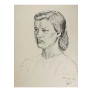 Vintage 1950 Charcoal Portrait Drawing Woman