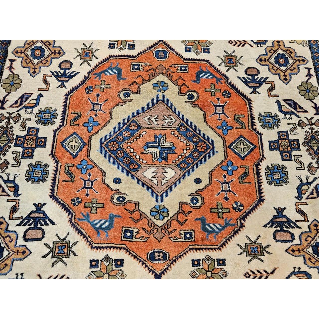 Vintage Persian Ardabil Rug, Hand-Knotted Wool, Geometric Pattern, Ivory & Brick, 8x11 For Sale - Image 14 of 16