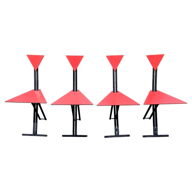 Postmodern Folding Chairs With Triangular Red Seats, Set of Four Circa 1985 Italy For Sale - Image 17 of 17