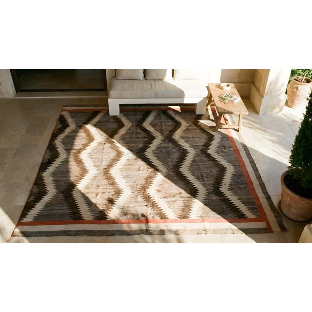 Durable Gray Color With Unique Symmetric Design Antique American Navajo Rug For Sale - Image 12 of 14