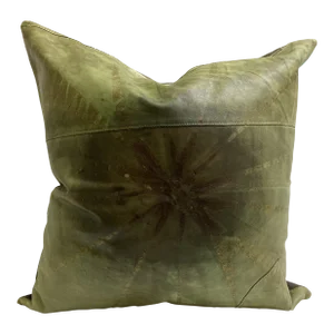 Boho Tie Dyed Olive Leather Decorative Accent Pillow Cover
