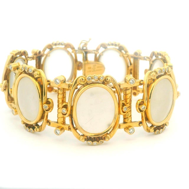 Vintage Lalaounis Frosted Rock Crystal and Diamond Bracelet in 18k Gold, Greece For Sale - Image 10 of 13
