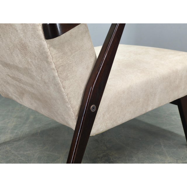 Mid-Century Cream Velvet Lounge Chair, Former Czechoslovakia, 1960s For Sale - Image 11 of 14
