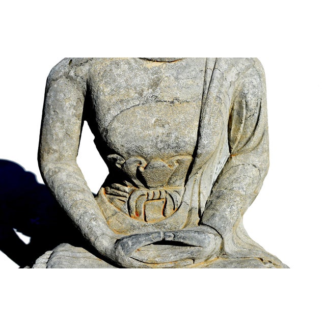 Antique Stone Buddha Statue Hand Carved 19th Century Tang Style For Sale - Image 16 of 17