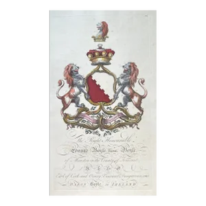 1764 English and Irish Coat of Arms Hand Colored Engraving