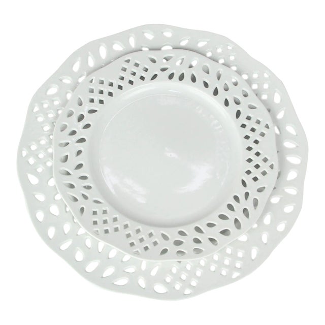Pierced 10.5" Porcelain Dinner Plates, Set of 12 For Sale