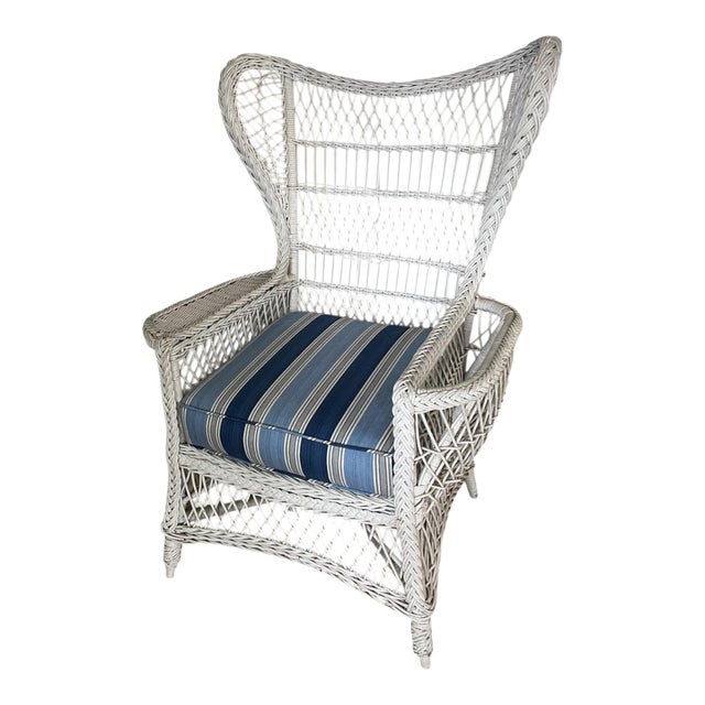 Antique Belknap Wicker Wing Chair With Original Spring Seat, 1893-1930 For Sale