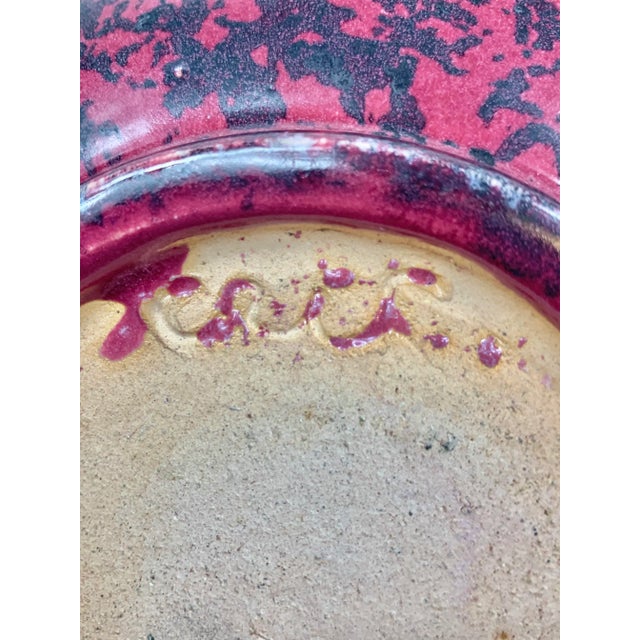 Vintage Handmade and Signed Red and Black Spongeware Serving Bowl For Sale - Image 12 of 13