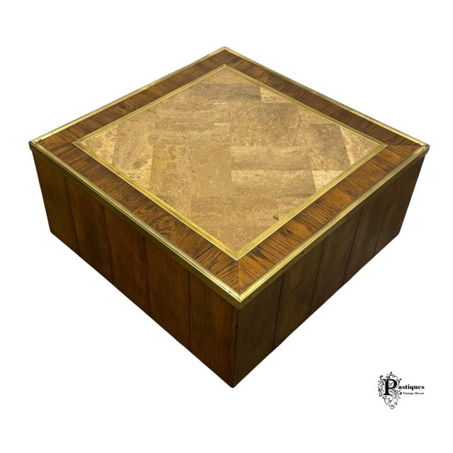 Late 20th Century Vintage Mid Century Modern Style Faux Marble & Brass Coffee Table For Sale - Image 5 of 12