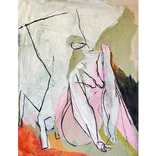 Linear Minimal Nude - In Blush Pink - Contemporary Painting For Sale