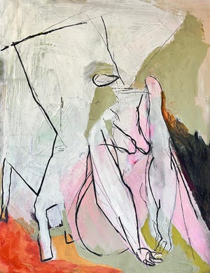 Linear Minimal Nude - In Blush Pink - Contemporary Painting